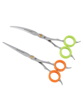 P&W Asian Style Set Scissors (Curved & Straight) 6,5" - profesjonalny zestaw nożyczek do strzyżenia w stylu azjatyckim, nożyczki extra gięte + proste + etui 