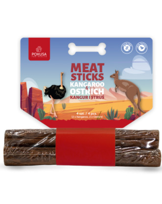 Pokusa Meat Sticks Kangaroo & Ostrich 4szt. - mięsne gryzaki dla psa, kangur i struś