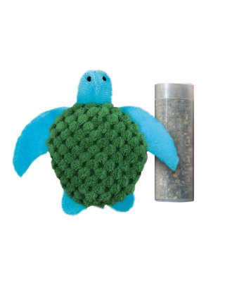 KONG Cat Refillables Catnip Turtle - mała zabawka z kocimiętką dla kota, pluszowy żółw z zapasem kocimiętki