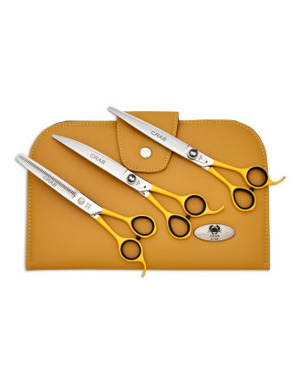Geib Crab Scissors Set Level 1 7,5" - zestaw profesjonalnych nożyczek i degażówek z japońskiej stali nierdzewnej, 3 sztuki