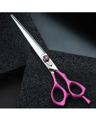 Jargem Pink Straight Scissors - nożyczki groomerskie proste z miękkim, ergonomicznym uchwytem w różowym kolorzeorze