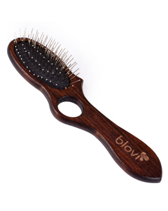 Blovi Brown Wood Pin Brush - mała, drewniana szczotka z otworem na palec i metalową szpilką 18mm zakończoną kulką