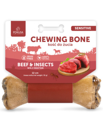 Pokusa Sensitive Chewing Bone 55g - kość wołowa dla wrażliwych psów z czerwoną koniczyną i insektami