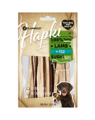 Flamingo Hapki Lamb Fish Sushi Strips 85g - miękkie przysmaki dla psa, jagnięcina i mintaj