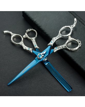 Excalibur Shears Poseidon Blue Set 6,5" - zestaw profesjonalnych nożyczek i degażówek z japońskiej stali nierdzewnej