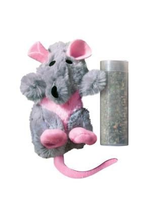 KONG Cat Refillables Catnip Rat - mała zabawka z kocimiętką dla kota, pluszowy szczur z zapasem kocimiętki
