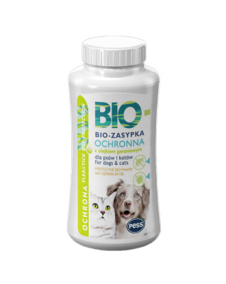 Pess Bio-Zasypka ochronna 100g - do sierści dla psów i kotów, z olejkiem geraniowym