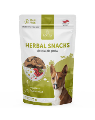 Pokusa Natural Herbal Snacks 70g - wegetariańskie, ziołowe przysmaki dla psów, wspomagające pracę układu pokarmowego