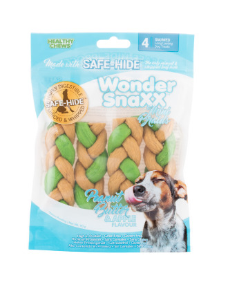 Wonder Snaxx Braids Medium 4szt. - przysmak dla psa, gryzak z wołowej skóry, masło orzechowe i jabłko