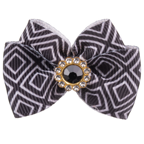 Blovi Bow Glamour ręcznie robiona kokardka w geometryczny wzór, z ozdobnym kamieniem