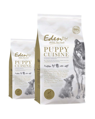 Eden Puppy Cuisine rozmiar S - karma dla szczeniąt i juniorów małych ras, łosoś, drób, ryby