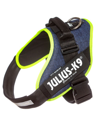 Julius-K9 IDC Powerharness Jeans Neon - najwyższej jakości szelki, uprząż dla psów w kolorze jeansu i neonu