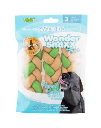 Wonder Snaxx Braids Large 3szt. - przysmak dla psa, gryzak z wołowej skóry, masło orzechowe i jabłko