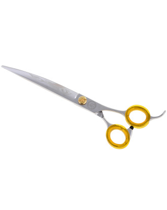 P&W Alfa Omega Curved Scissors - profesjonalne nożyczki groomerskie z krótkim uchwytem, gięte