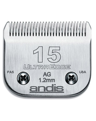 Ostrze Andis UltraEdge nr 15 do skracania sierści na długość 1,2mm. Wykonane z wysokiej jakości stali, może współpracować z nasadkami dystansowymi.