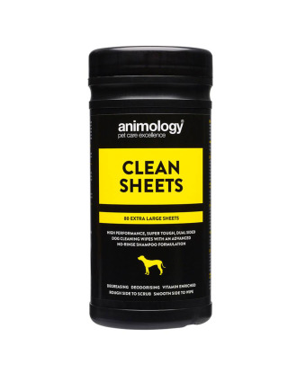 Animology Clean Sheets 80szt. - nawilżane, wegańskie chusteczki do łap i sierści psa, 20x27cm