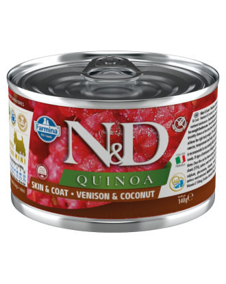 Farmina N&D Quinoa Skin & Coat Venison - karma dla dorosłych psów z problemami skórnymi, z jeleniem, komosą ryżową i kokosem