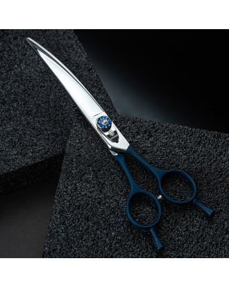Jargem Blue Curved Scissors - nożyczki groomerskie gięte z ozdobną śrubą, granatowe