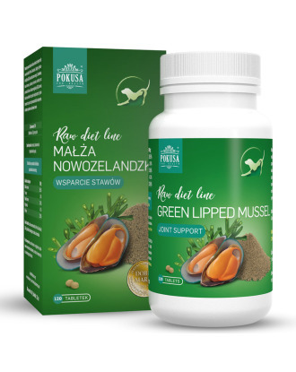 Pokusa Raw Diet Green Lipped Mussel 120 tbl. - naturalny preparat z zielonych małż nowozelandzkich, wspiera funkcjonowanie stawów
