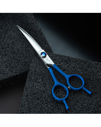 Jargem Blue Curved Scissors 6"- nożyczki groomerskie gięte z ozdobną śrubą, niebieskie